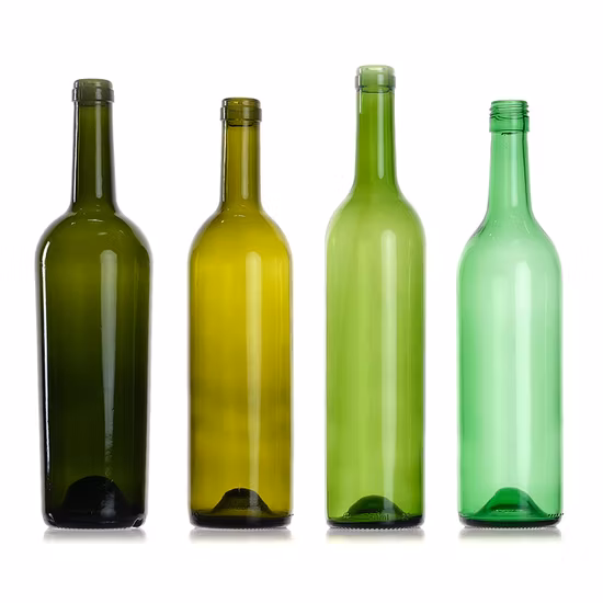 Hochwertige, leere 750-ml-Weinflaschen aus klarem, antikgrünem Bordeauxglas