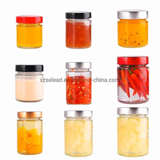 1oz 6oz 8oz 9oz 16oz Clear Straight Sided Ergo Glass Honey Jar Jam Glass Bottle Jar with Silver Gold Screw Metal Cap