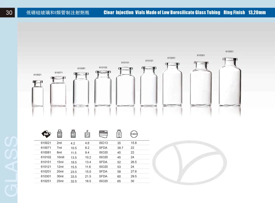 Pharmaceutical Clear Amber Glass Tubular Vials Injection Sterile Test Tube Vial