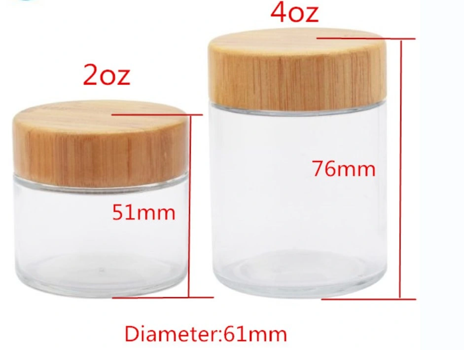 Cr Wholesale 1g 3G 5g 2oz 4oz Luxury Clear Straight Sided Child Resistant Cap Flower Food Wax Packaging Glass Jar with Bamboo Child Proof Lid