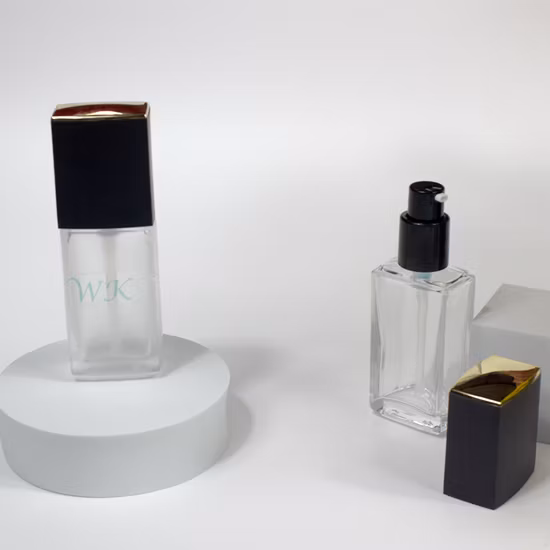 30 ml transparenter quadratischer Glasbehälter für flüssige Foundation, BB-Creme-Make-up-Kosmetik-Pumplotion-Flasche